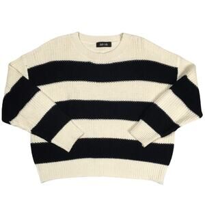 Fabrik Sweater Striped Long Sleeve Chunky Knit Pullover Women's M Cream Black